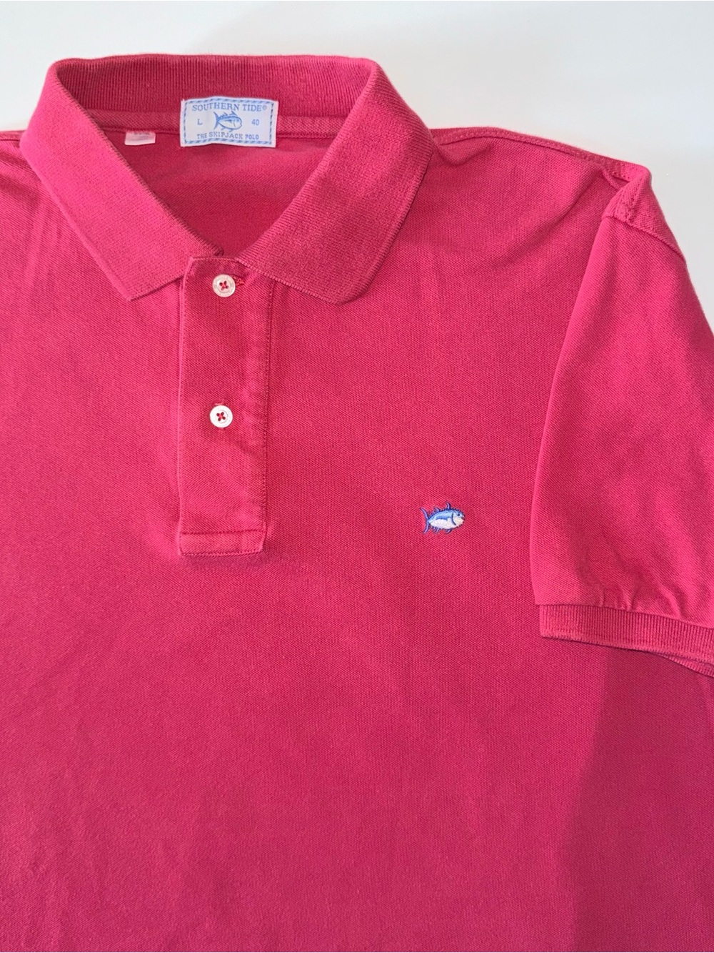 Southern Tide Polo Shirt Men's L Red Skipjack Logo Cotton Stretch
